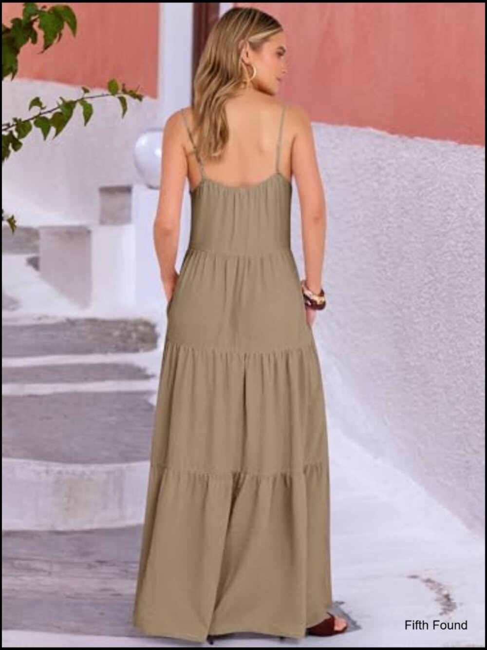 Sleeveless Spaghetti Strap Flowy Tiered Maxi Dress Summer Casual Sundress - Picture 5 of 7